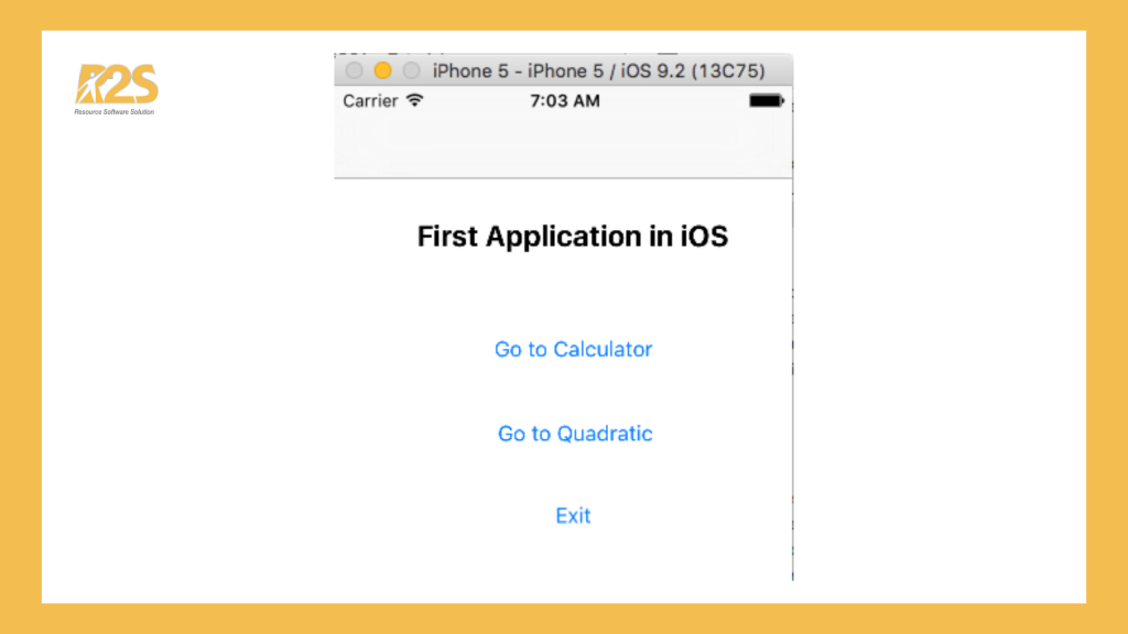 Đồng ý thì màn hình First Application in iOS sẽ được hiển thị