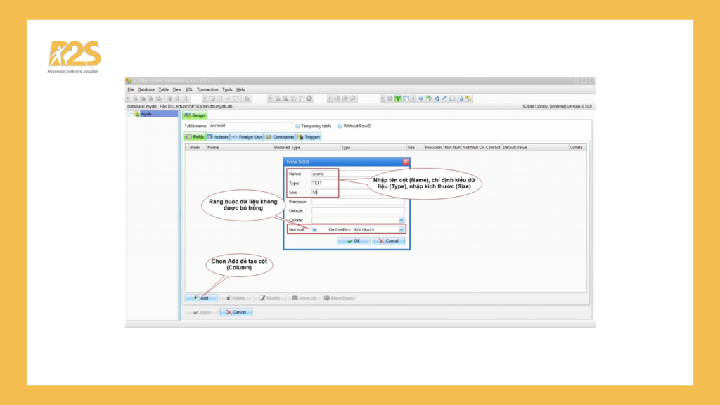 Cài đặt cơ sở dữ liệu với sqlite – Tạo bảng (Create Table)